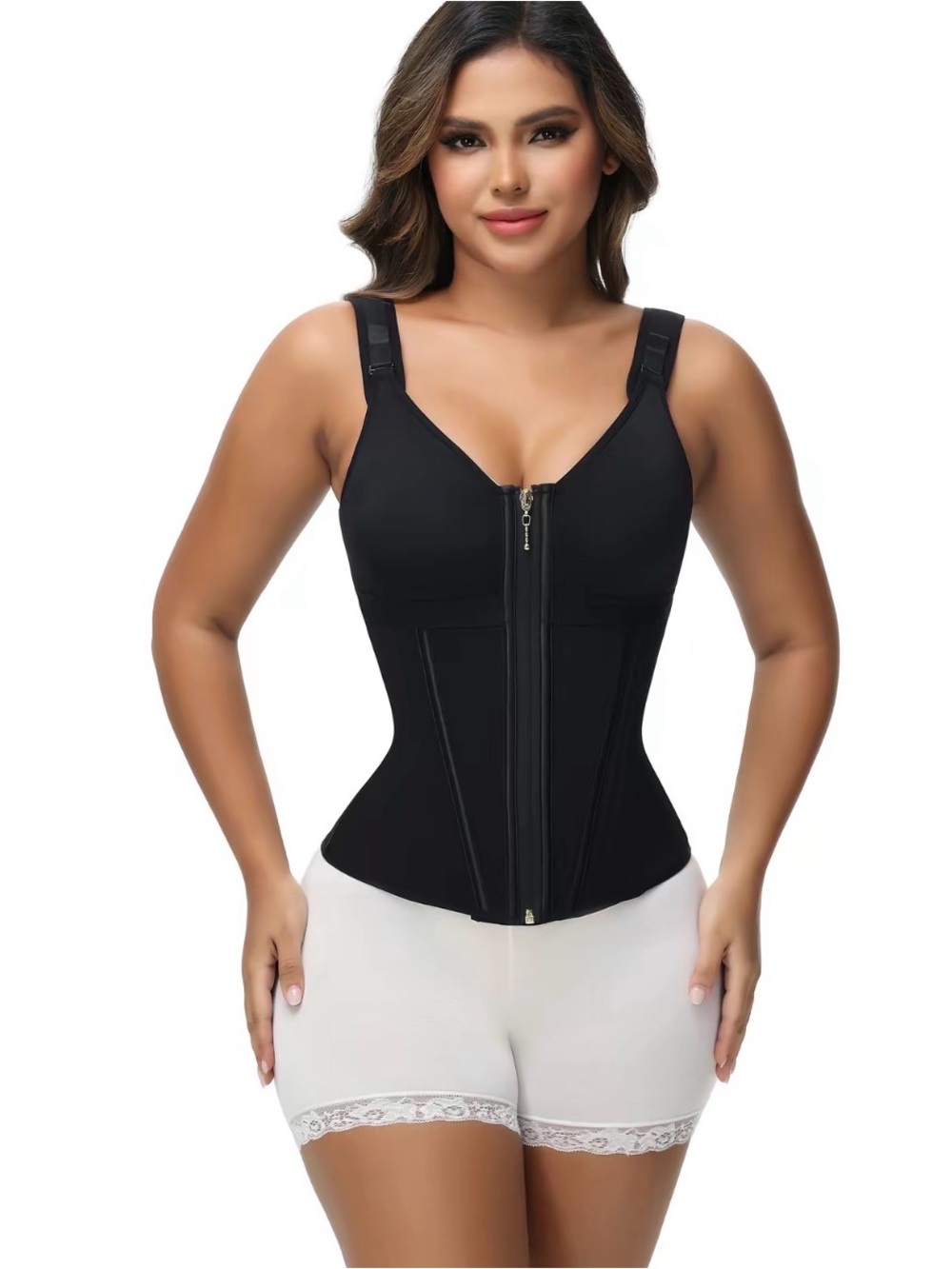 Shapshe Black Front-Zip Shapewear Waist Trainer - Women Sz M